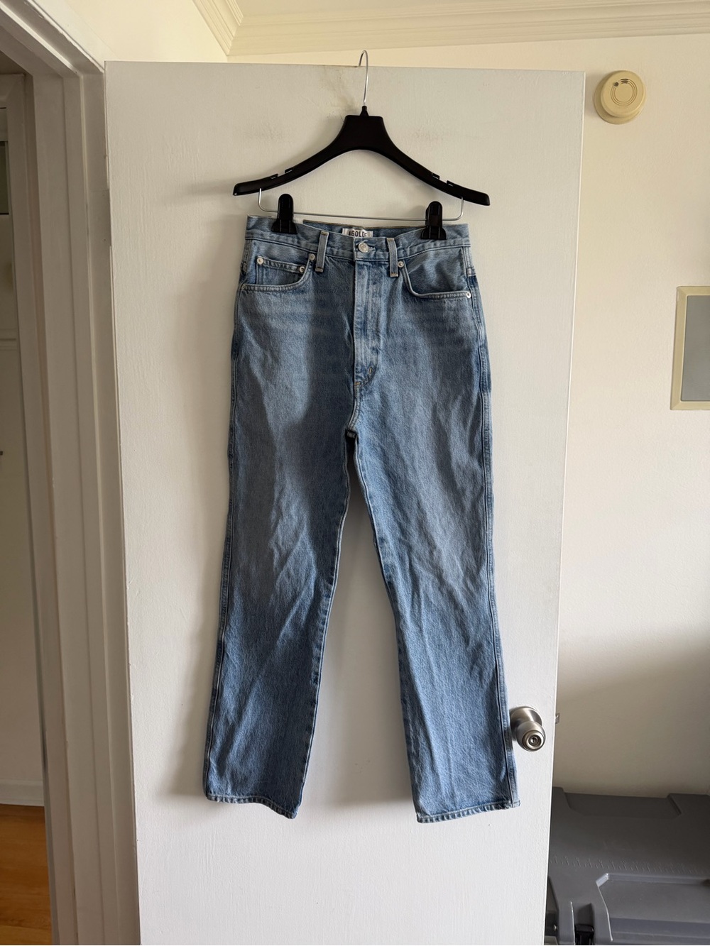 AGOLDE Lightwash Blue Denim Designer Straight Leg Pinch Waist Jeans size 27 - Picture 2 of 8